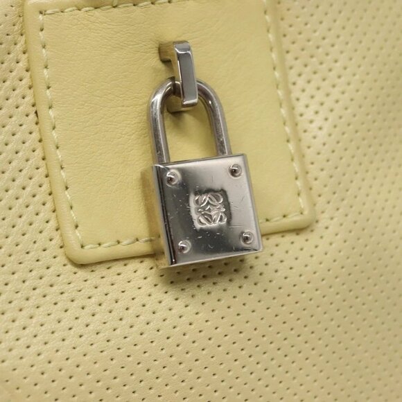 LOEWE Anagram Hand Bag Leather Light Yellow Silver Auth - Picture 11 of 16